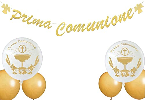 Girlande zur Erstkommunion + 6 Luftballons Kommunion Wimpel Dekoration Party Banner Dekoration für Kommunion Konfirmation Taufe
