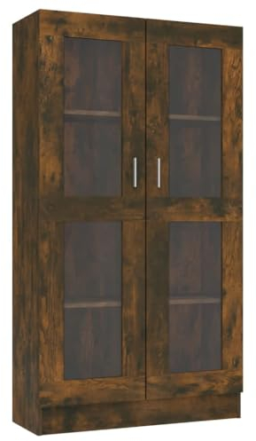 vidaXL Vitrinenschrank, Vitrine für Schlafzimmer Wohnzimmer Büro, Sideboard mit viel Stauraum, Highboard Schrank Beistellschrank, Räuchereiche Holzwerkstoff