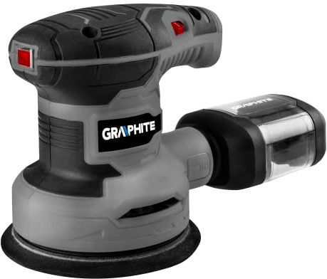 GRAPHITE Exzenterschleifer 300W, Gestell 125 mm, Drehzahl 7000-13000 min⁻¹, Oszillationsamplitude 1 mm, 9 St. Schleifpapier 125 mm, Masse 1,21 kg, Zubehör: Schleifpapier, Behälter mit Staubbeutel