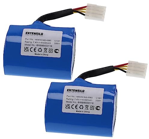 EXTENSILO 2X Akku kompatibel mit Neato Signature 25, XV-11, XV-12, XV-11 All Floor Staubsauger (4400mAh, 7,4V, Li-Ion)