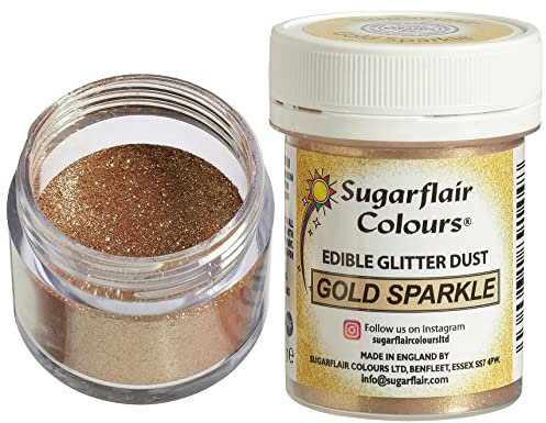 Sugarflair Gold Sparkle Edible Glitter Dust - Add a Shimmering Rain of Sparkle To Cakes, Cupcakes, Chocolate, Baking, Desserts, Ice Cream, Drinks, Cocktails and more - 10g