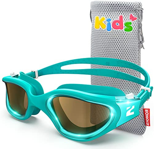 ZIONOR G1MINI ULTRA Gafas de natación polarizadas fotocromáticas para niños y niñas, protección UV, a prueba de fugas, correa fácil ajustable para natación (ULTRA-light-todoverde-humo)