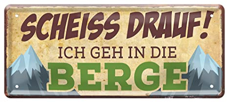 Ich geh in die Berge Schild - Retro Deko Metallschild - lustiges Blechschild Geschenk für Wanderer Bergsteiger Climber Kletterer Berg Alpen Urlauber - 28x12cm