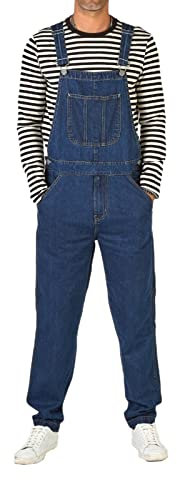 WSLCN Denim Salopette per uomo Regolare Fit Moda Bretella Jeans Denim Tuta, Blu scuro, X-Large