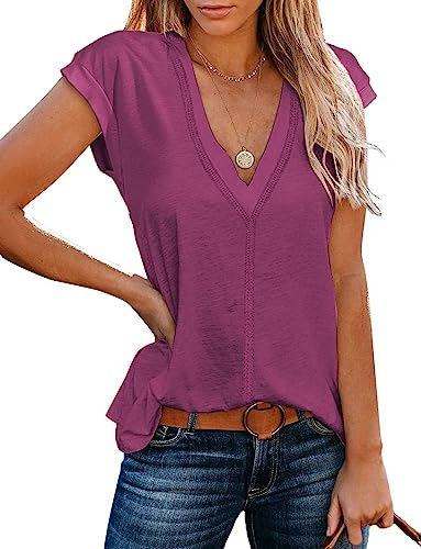 iChunhua Womens Summer Tops V Neck Cap Sleeve Vests Casual Plain Basic T-Shirt