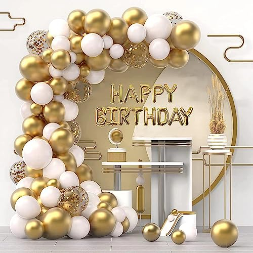 Luftballon Girlande Gold Weiß,108 Stück Luftballons Geburtstag Geburtstagsdeko Folienballons,Ballons Geburtstag Deko für Babypartys,Jungen, Mädchen, Männer und Frauen