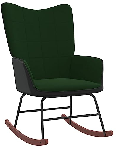 vidaXL Schaukelstuhl Relaxstuhl Schaukelsessel Schwingsessel Ruhesessel Relaxsessel Schwingstuhl Polsterstuhl Polstersessel Sessel Dunkelgrün Samt PVC