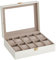 SONGMICS Porta Orologi a 10 Posti, Scatola Portaorologi, Coperchio in Vetro, Cuscini Rimovibili, Chiusura in Metallo, Idea Regalo, Superficie in PU Bianco Nuvola, Interno Beige Cappuccino JWB010W01