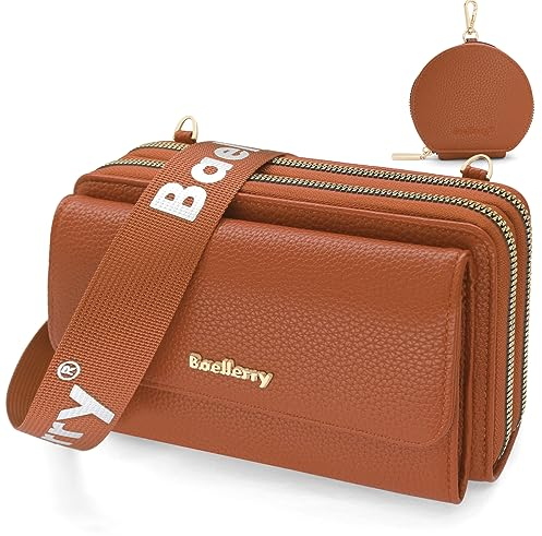 HNOOM Handytasche zum Umhängen Kleine Handy Umhängetasche Damen PU Leder Handytasche mit Geldbörse zum Umhängen Crossbody Schultertasche mit Kartenfächer, Verstellbarem Schultergurt (Braun)