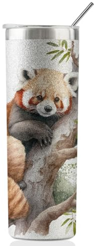 Onebttl Red Panda Gifts for Girls for Christmas, Birthday, 20 oz Stainless Steel Insulated Skinny Tumbler Travel Coffee Mug - Glitter