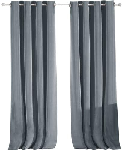 Ystyle Gardinen Samt 2er Set, 100% Verdunklungsvorhänge, 140×300cm, Thermovorhang Gegen Kälte Und Hitze, Vorhänge Blickdicht Schlafzimmer Wohnzimmer, Schallschutz Vorhang Mit Ösen, Grau