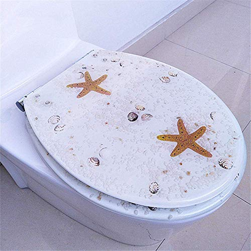 Toilettensitz, automatisch absenkbarer Toilettendeckel aus Kunstharz, Metall-Schnellbefestigungs-Toilettensitz (Milky Starfish)