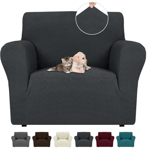 Ystyle Extensible Housse Canapé 1 Place, Universelle Housse De Fauteuil avec Accoudoirs, Housse Protection Canapém, Sofa Cover Antidérapante, Couvre Canapé pour Chiens Chats Animaux,Gris Foncé