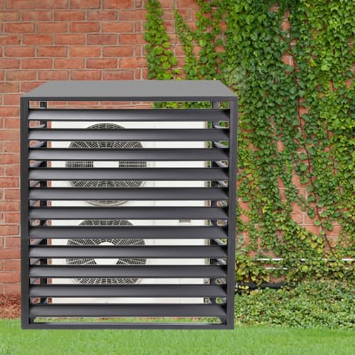 Abdeckung für Klimaanlage und Wärmepumpe Verkleidung für Außengerät Garten Balkon Sichtschutz for den Außenbereich Zaun Mülleimer Blumenständer Raumteiler Schutzgitter aus Aluminium mit Lamellen AC-Ab