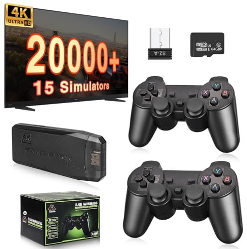 Console de Jeu vidéo rétro, Stick Game, Manette de Jeu rétro sans Fil, Manette de Jeu vidéo Plug - and - Play, Sortie HDMI 4K, 9 émulateurs Classiques avec Double Contrôleur sans Fil 2,4g (64g)