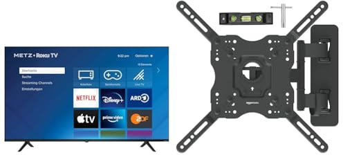 METZ Blue Roku TV, 4K UHD Smart TV, 55 Zoll, 139 cm & Amazon Basics - Bewegliche TV-Wandhalterung, für Fernseher mit Einer Bildschirmdiagonale von 26-55 Zoll/66-140 cm, Schwarz