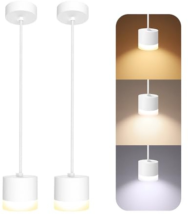 SSC-LUXon VORA Pendelleuchte 2er Set weiß GX53 3 Lichtfarben Leuchtring LED | Zwei Hängelampen mit Milchglas-Ring - warmweiß, neutralweiß & kaltweiß, höhenverstellbar für Esstisch & Küche, inkl. LED