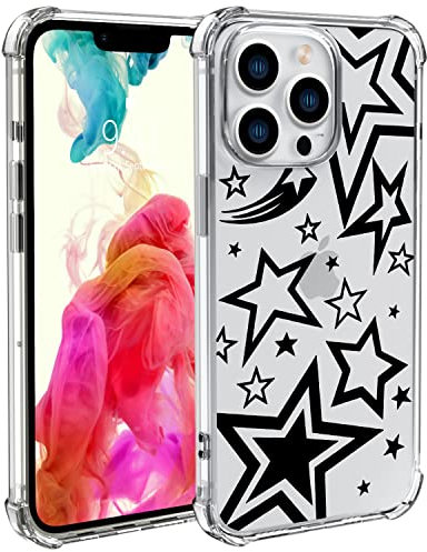 Wihytec Cool Star Phone Case for iPhone 15 PRO MAX Star Case Cover Clear Phone Case w/Four Corner Reinforced Shockproof Girly Women Phone Cover Transparent Phone Case
