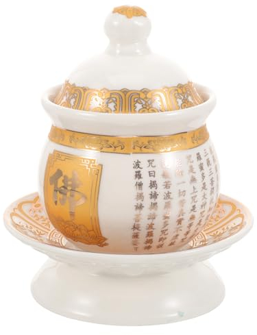 MAGICLULU Keramik-wasserbecher Für Tempelrituale Wasseropferbecher Mit Deckel Und Tablett Kleiner Buddha-anbetungsbecher Für Kirchendekoration Und Ritualdekor