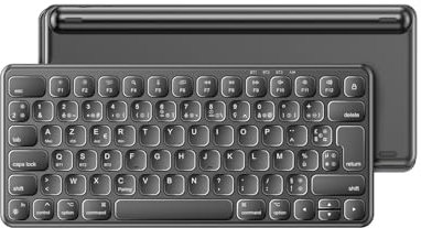 TECURS Clavier sans Fil Bluetooth Clavier avec 3 Canaux Bluetooth,Clavier Silencieux Léger Rechargeable et Portable,Clavier AZERTY Français pour iOS, Mac, Windows, Android