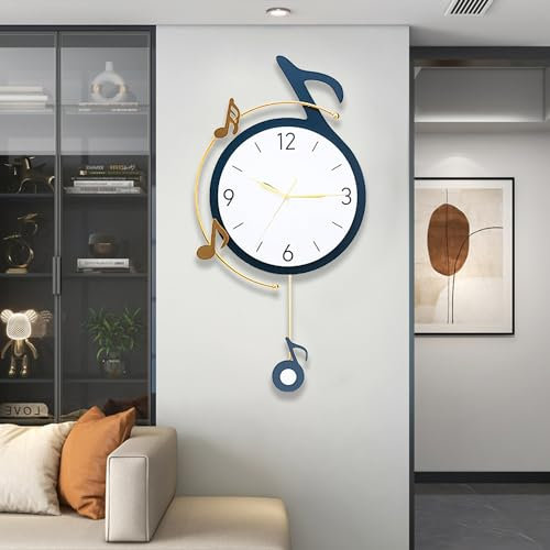 TOHOOYO Phonetische Symbol Wanduhren für Wohnzimmer Dekoration große dekorative Wanduhren batteriebetrieben mit Pendel für Schlafzimmer Küche Büro Haus große Metallwanduhr
