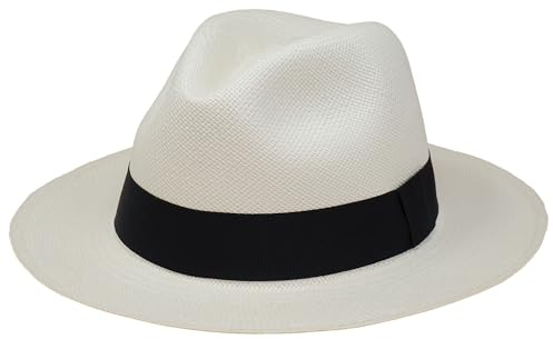 Traditional Foldable/Rollable Genuine Panama Hat - White with Black Band - 62cm