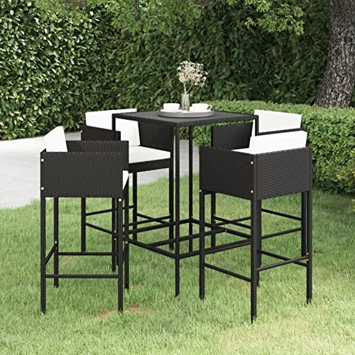 Rantry 5-TLG. Gartenbar-Set mit Kissen Theke Gartentheke Bar Tresen Stehtisch Bartisch Barhocker Barstuhl Gartenmöbel Sitzgarnitur Gartengarnitur Möbel Poly Rattan Schwarz #2