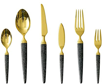 TVSKWMRQ Set di utensili neri da cena da 72 pezzi per 12 posate, forchette e cucchiai, in acciaio inossidabile, modello serpente di lusso, per hotel, utensili da cucina lucidati a specchi