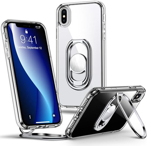 SHIELDS UP for iPhone Xs Max Case with Stand, Phone Case Clear with Double Ring Holder【Adjustable & Fodable】 Shockproof Protective Cover for iPhone Xs Max - Clear
