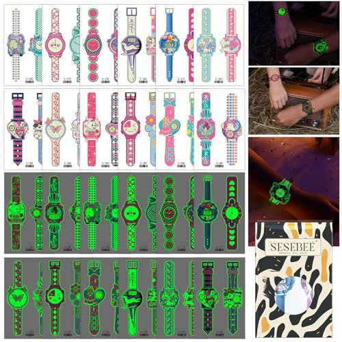 Leuchtende Uhren-Tattoos Für Kinder, 24 Stück Einhorn-Glühtattoos Für Kinder,Glühtattoo-Aufkleber Für Jungen Und Mädchen,Wasserfeste Glühtattoo-Aufkleber, Geburtstagsparty-Geschenke Goodie Bag Füller