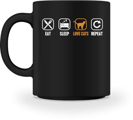 Generisch Eat Sleep Love Cats Repeat Miezekatze Gatito Gato - Taza M - Negro