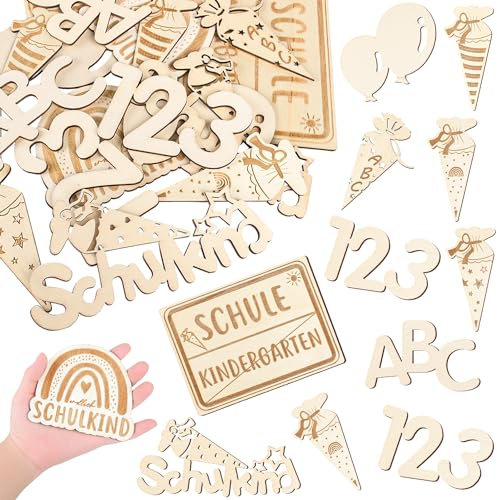 iZoeL XL Einschulung Konfetti Holz 10-15cm Schulkind Konfetti Groß Einschulung Deko Tischdeko Streudeko Tischdekoration für Schuleinführung Schulanfang Einschulung Junge und Mädchen