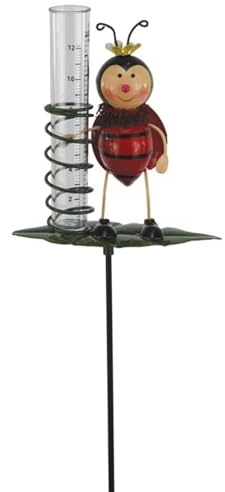 itsisa Regenmesser Gartenstecker Marienkäfer H:84 cm aus Metall - Deko Niederschlagsmesser Insekten Garten, Gartenteich, Gartendeko, Metalldeko