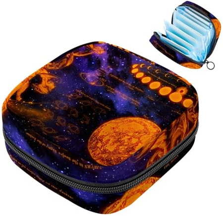 Damenbinden Aufbewahrungsbeutel für Frauen, große Kapazität, Menstruationspad-Tasche, Weltraum, Venus, Saturn, Jupiter, Mond, Menstruationstaschen, Tampon-Sammelhalter, Geldbörse