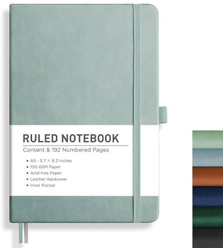 RETTACY Notizbuch Liniert A5, Journal Tagebuch mit 192 nummerierten Seiten,100gsm Notizbücher, Innentasche, Hardcover Buch für Büro Schule Arbeit Frauen Männer, 14.8 x 21cm - Graublau