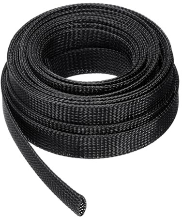 sourcing map Gaine de protection tressée extensible en PET pour gestion des câbles – Gaine de protection des câbles pour TV, ordinateur, audio, appareils domestiques – Noir – 2,5 m