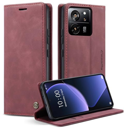 Phernykas Handyhülle für Xiaomi 13T/Xiaomi 13T Pro Hülle, Premium Leder Klapphülle Flip Case mit Standfunktion und Kartenfach Handytasche Hülle für 13T Pro Wallet Case Stoßfeste Schutzhülle, Weinrot