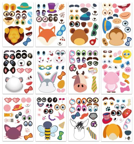 HOMESTE DIY Aufkleber 36 PCS Sticker für Kinder 2 3 4 5 6 Jahre 12 Verschiedene Tiere