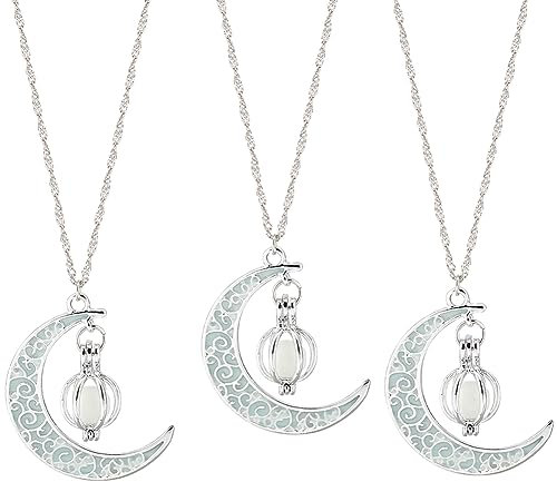 SUPERFINDINGS 3 Stück 3 Farben Mondanhänger Halsketten Leuchten Im Dunkeln Mondhalskette Halbmond Anhänger Halskette Leuchtende Serie Mondhalskette Legierung Fluoreszierende Halskette