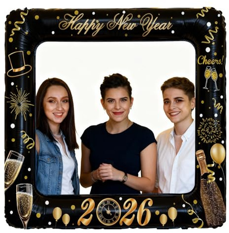 2026 Happy New Year Inflatable Photo Booth Prop Inflatable Selfie Frame,Giant New Years Eve Picture Frame Inflatable Photo Frame Blow Up Party Prop for Kids Adults 2026 New Year Eve Party Decorations
