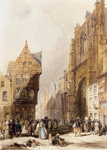 PTLYE La Reproduction Toile Paysage Toile Paysage Personnages dans une rue d'un bourg en Belgique par Thomas Shotter Boys Impression Toile Modeme pour la Décoration Intérieure 60x90cm