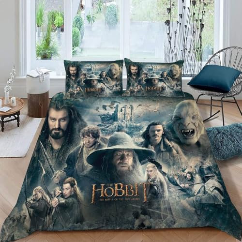 LORDOS Bettwäsche 155x220cm 100% Baumwolle 3-teiliges Bettwäsche-Set - Herr der Ringe Bettbezug + 2 Kissenbezug 80x80 cm