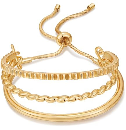 LILIE&WHITE Damen Armband – Goldfarbenes Armreif-Set im Schichten-Look mit Verstellbarer Kette – Stilvoller Schmuck für Alltag und Besondere Anlässe