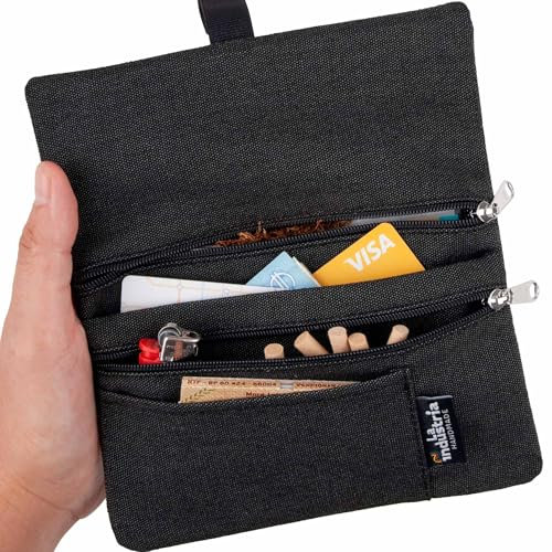Blague à tabac à rouler hydrofuge - Pochette à tabac 30/50 g avec compartiments pour Feuilles, Filtres et Briquet (Noir)