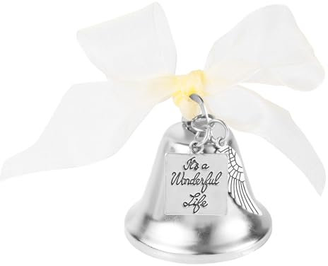 Christmas Bell Ornaments, Zinc Alloy Hanging Ornament Bell with Angel Wings Charm & Silk Ribbon Printed It's a Wonderful Life Printed Christmas Ornaments for Tree Hanging