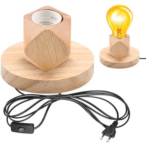 GBKDQQ Lampada da scrivania portalampada E27 con interruttore cavo, lampada da tavolo E27 in legno e plastica, base in legno EU-Plug E27, perfetta per camera da letto, soggiorno, ufficio (senza