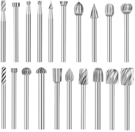 Lot de 20 forets de sculpture sur bois pour Dremel, outils de forage à bois HSS rotatifs avec tige de 3 mm, outils rotatifs pour bricolage, sculpture sur bois, gravure, polissage, rainurage, perçage