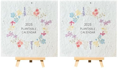 Pflanzbarer Samen Kalender 2025 | 2 Stück Saatkalender 2025 mit Samen Pflanzbarem | Minis Einpflanzbarer Kalender mit Blumen Samen | Kreative Saatgut Tischkalender 2025 für Planung und Organisation