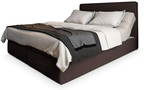 Masseno Boxspringbett Astor 140x200 cm Komplett-Set mit Matratze und Topper, Polsterbett mit Zwei Bettkästen -Braun, Lincoln 29