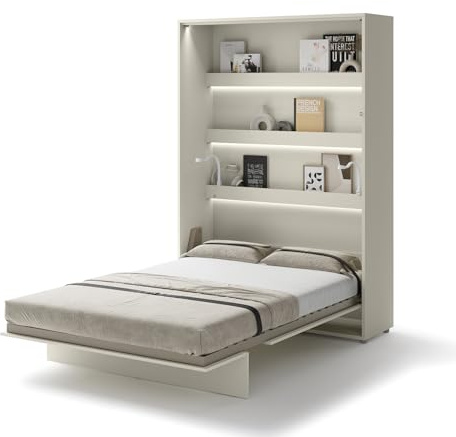 MEBLINI Schrankbett BC-01-140x200cm Vertikal - Kaschmir mit Matratze - Wandbett mit Lattenrost - Klappbett mit Schrank - Wandklappbett - Murphy Bed - Bettschrank